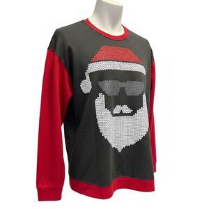 NWT Holiday Men's Big & Tall Pixel Santa Graphic Red Black Sweatshirt- Size 2X